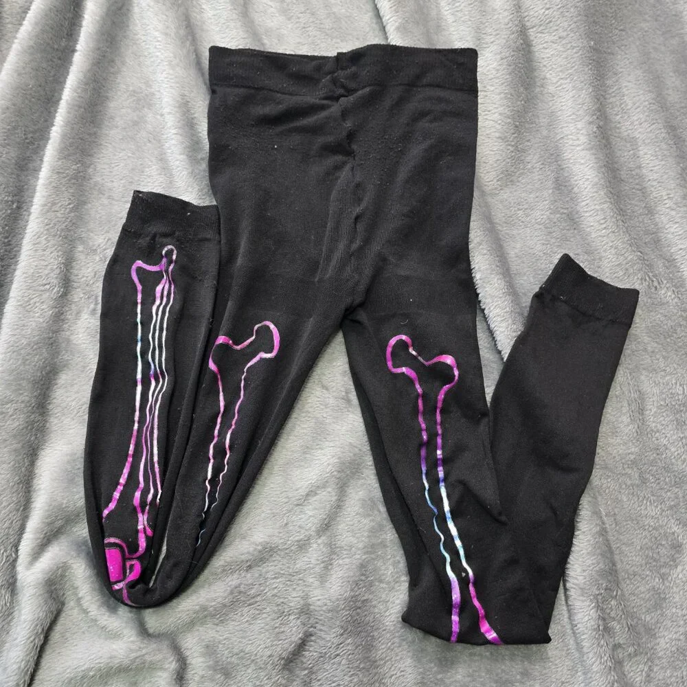 Girls Skeleton Costume Set Hooded Dress & Leggings Size M 8-10